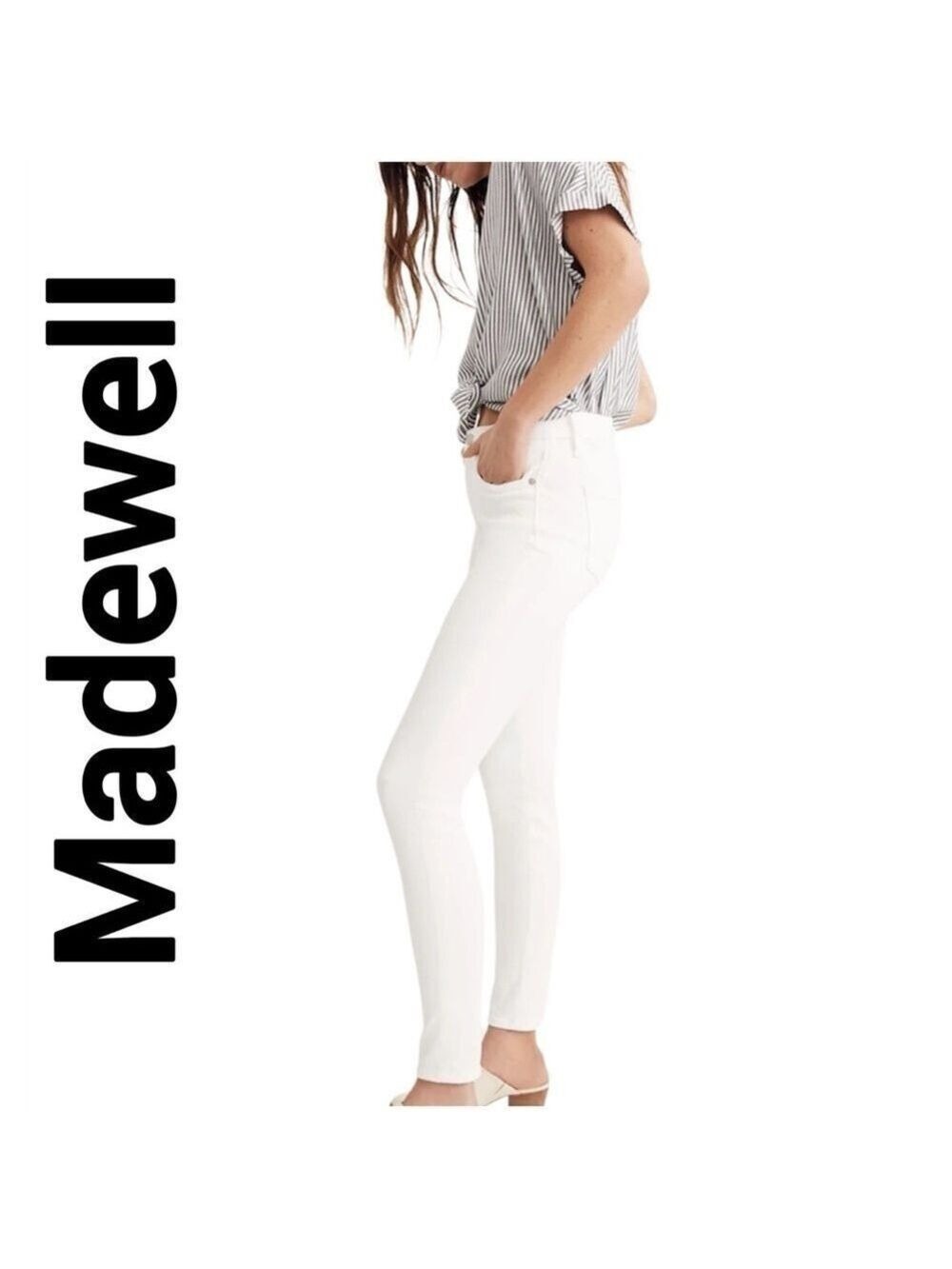 MADEWELL White 9” Mid Rise Skinny Jeans size 24 - Picture 2 of 9